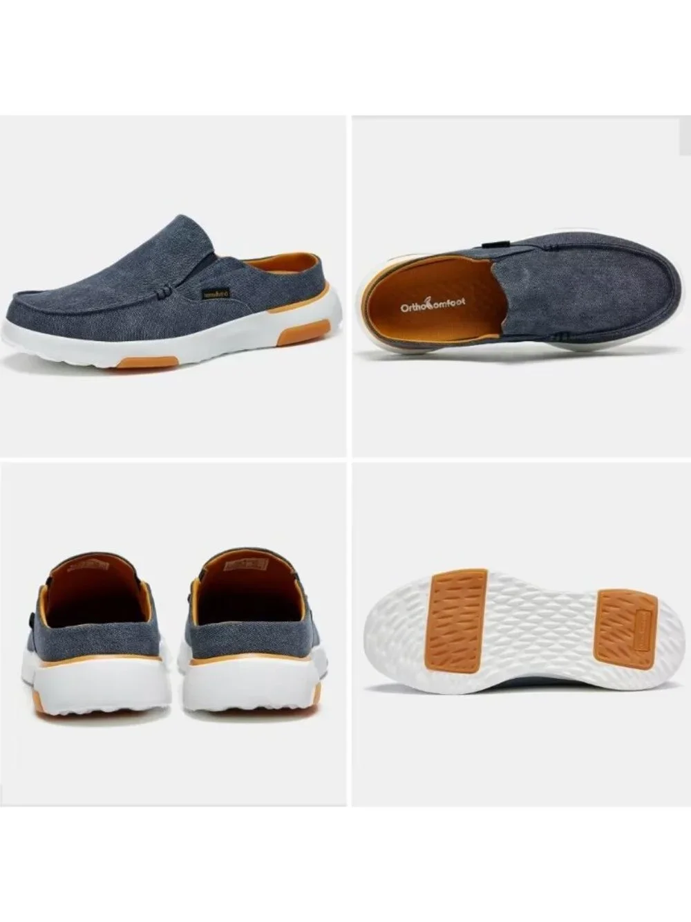 OrthoComfoot Men's Denim Rubber Loafers Lightweight & Breathable Slip On Shoes